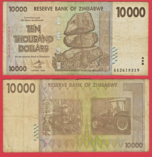 Zimbabwe 10000 Dollars 2008 in  fine condition rare