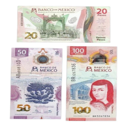 BANKNOTES MEXICO SET W/3 PIECES 20, 50, 100 PESOS