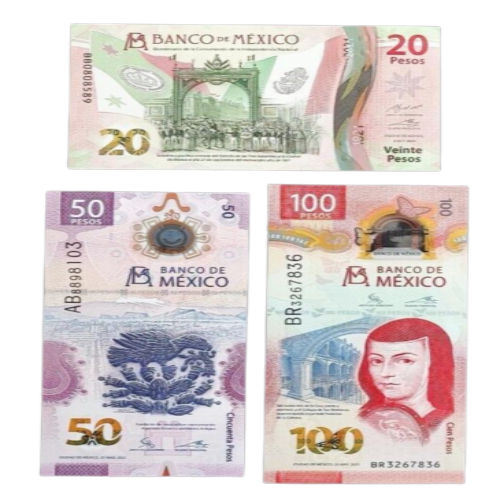 BANKNOTES MEXICO SET W/3 PIECES 20, 50, 100 PESOS