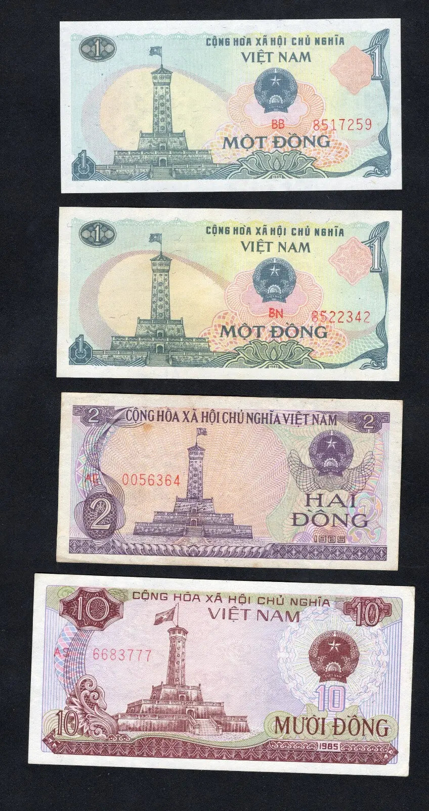 Vietnam  1,1,2,10  dong 1985 Used/ref d5