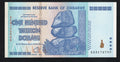 Front and back view of an authentic uncirculated 2008 Zimbabwe 100 Trillion Dollar banknote featuring the Balancing Rocks and Victoria Falls.