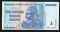 Front and back view of an authentic uncirculated 2008 Zimbabwe 100 Trillion Dollar banknote featuring Balancing Rocks and Victoria Falls.
