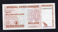 Authentic 2008 Zimbabwe 50 Billion Dollar Special Agro-Cheque banknote featuring giraffes and serial number ZA0020226.