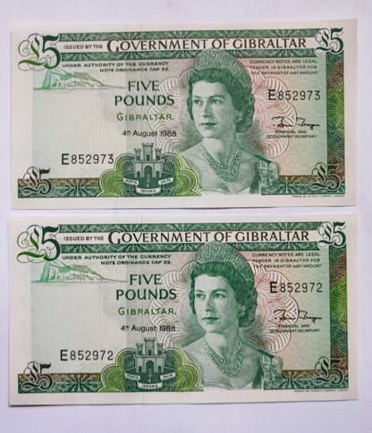 1xGIBRALTAR 5 POUNDS (P21b) 1988 UNC PRICE PER NOTE!