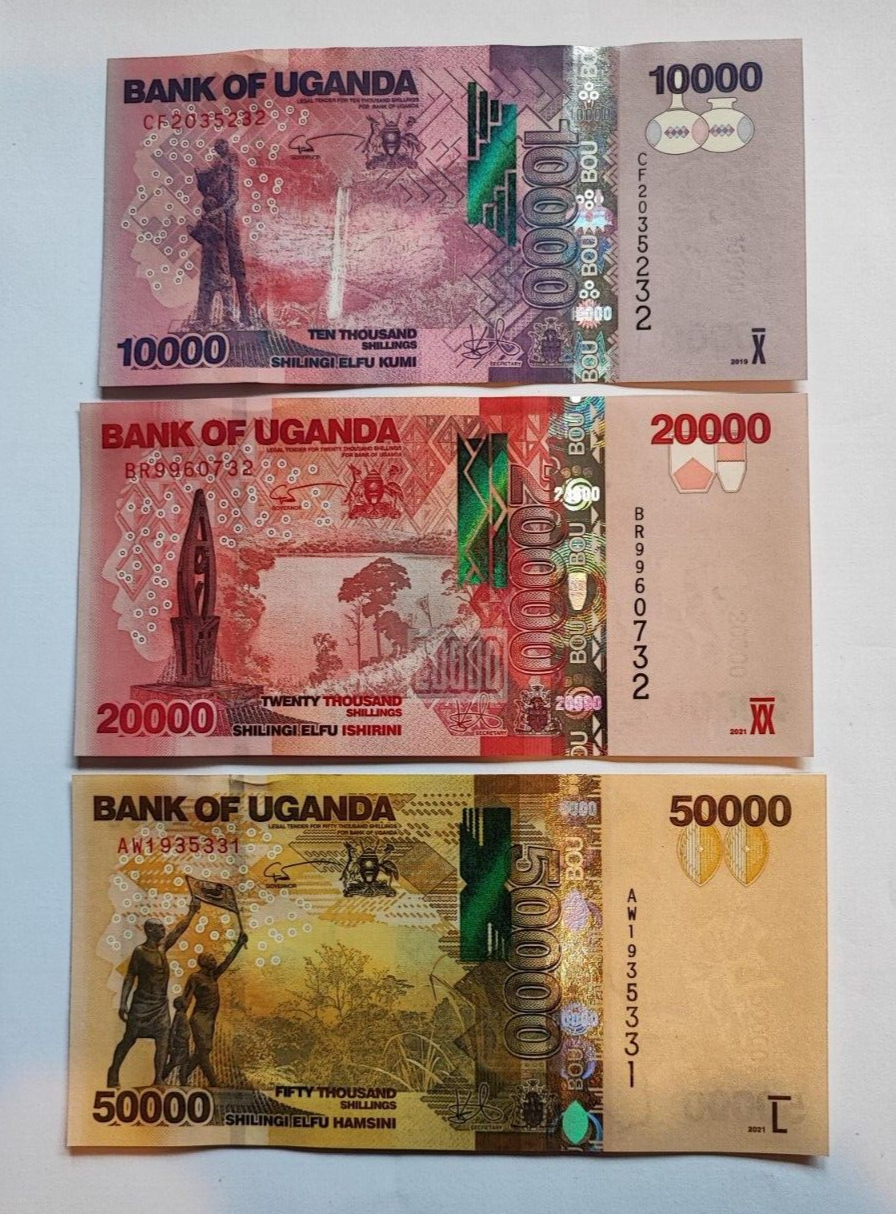 Uganda 6 Pcs Set, 1000 2000 5000 10000 20000 50000 Shillings 2019 2021, UNC