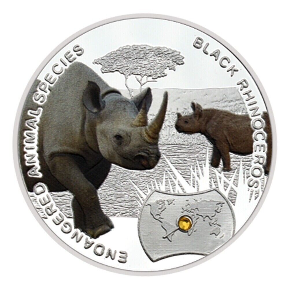 Endangered Animal Species Black Rhinoceros Silver Plated Coins