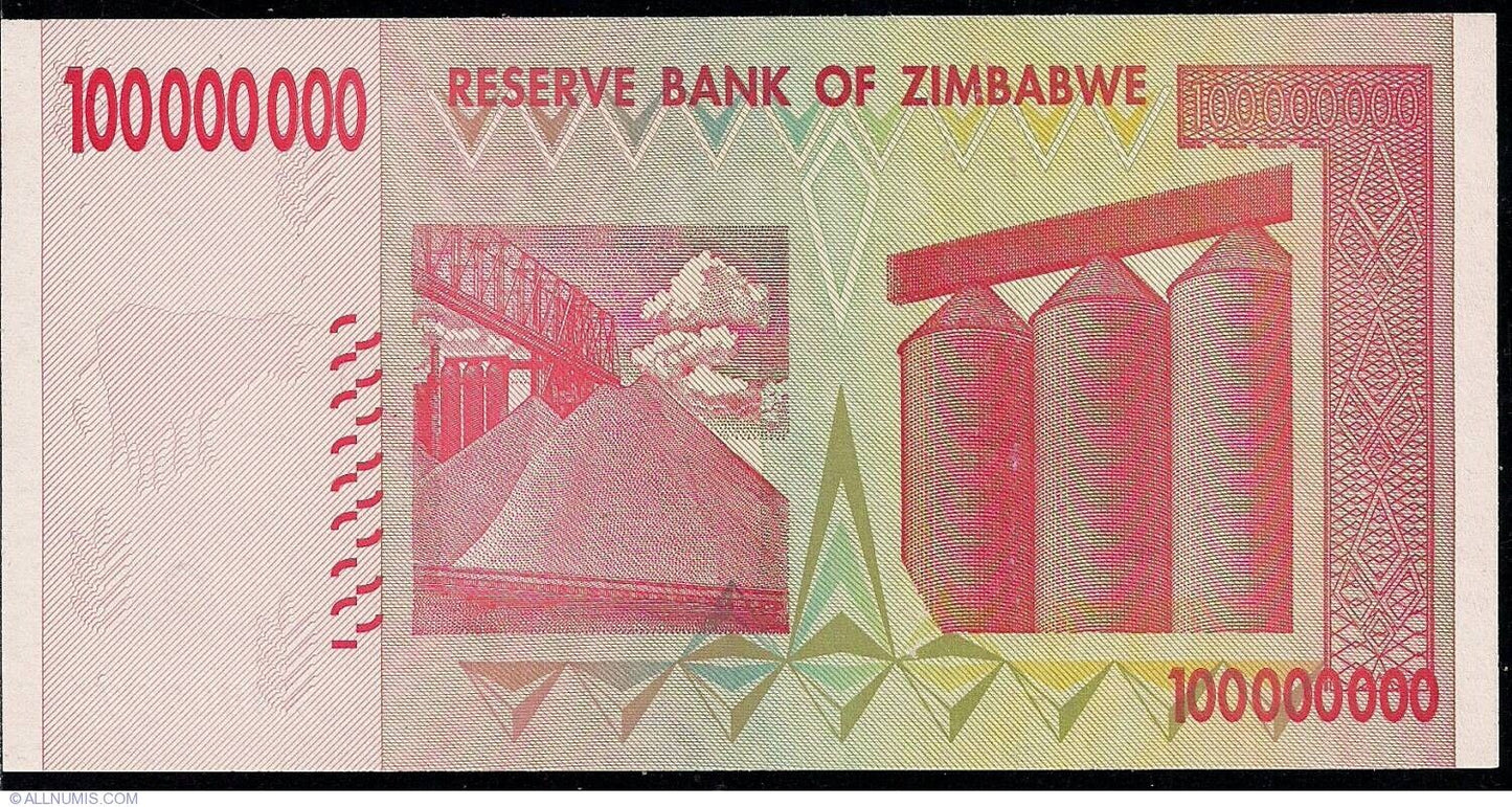 Zimbabwe Banknotes 100 Million Dollars 2008 P-80 UNC
