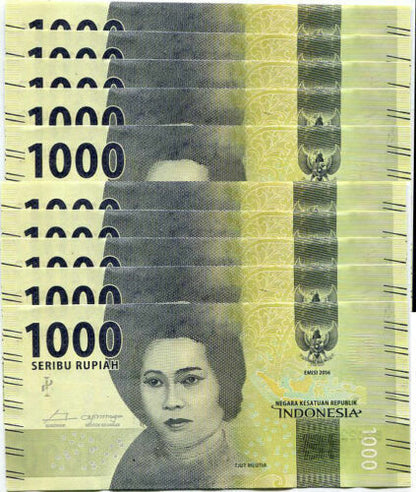 INDONESIA 1000 1,000 RUPIAH 2016 P NEW BUNDLE 10 PCS UNC