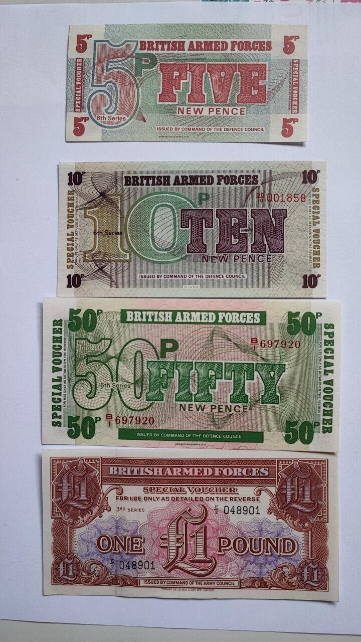 SET OF FOUR NOTES BRITISH MILITARY ARMED FORCES SPECIAL VOUCHERS  UNCIRCULATED.