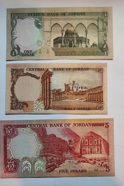 JORDAN SET 1/2 1 5  10 20 DINARS 1975 to 1987 UNC