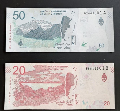 URUGUAY 20 PESOS URUGUAYOS 2018 AND 50 PESOS URUGUAYOS 2020 NEW UNC