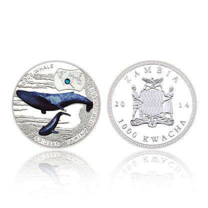 Souvenir Gifts Endangered Animal Species Blue Whale Silver Plated Coins