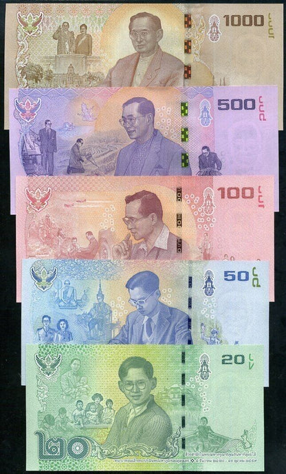 Thailand Set 5  Pcs 20 50 100 500 1000 BAHT 2017 COMM.P 130 131 132 133 134 UNC