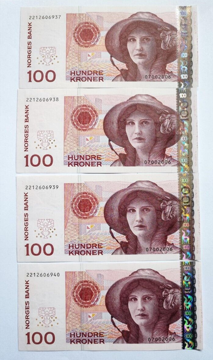 1995 NORWAY 100 KRONER BANKNOTE IN  MINT CONDITION, PRICE PER NOTE