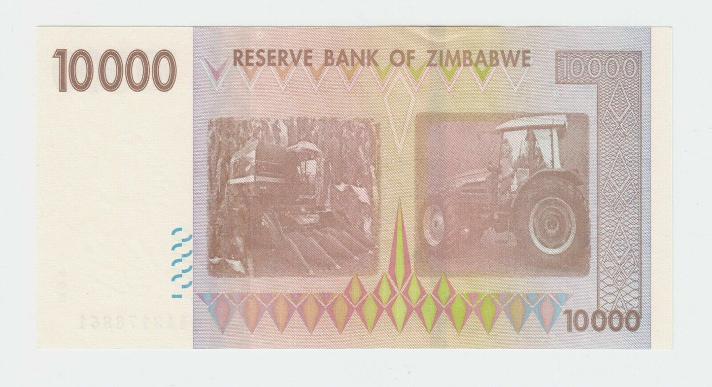 RARE! Zimbabwe P-72 Ten Thousand Dollars 2008 Uncirculated banknote AA RARE!