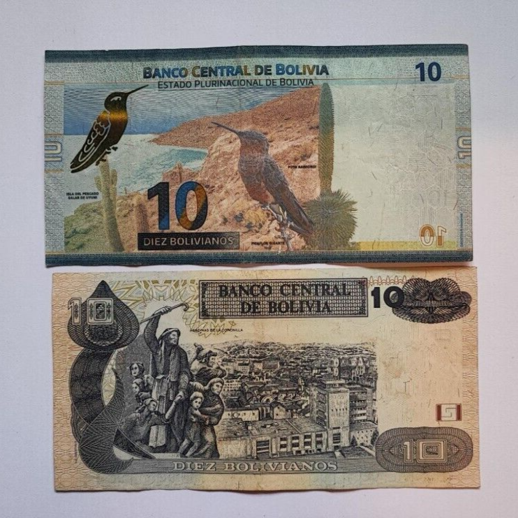 Bolivia SET Of 2 Banknotes: 10 ,10 Bolivianos 1993-2018 EF