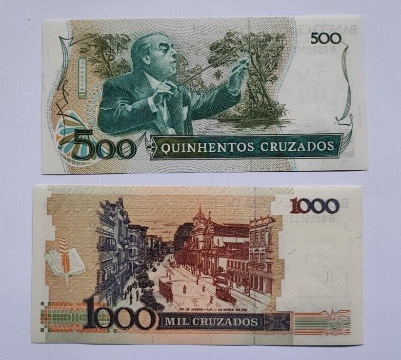 Set 5 PCS, Brazil 10, 50, 100, 500, 1000 Cruzeiros, P209-213, UNC