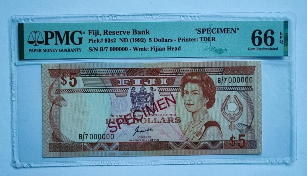 FIJI $5 Dollars 1992PMG 67 EPQ Superb Gem Unc Specimen