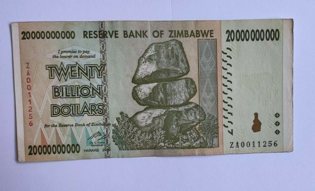 Zimbabwe 20 Billion Dollar 2008 Banknotes  Replacement ZA Used