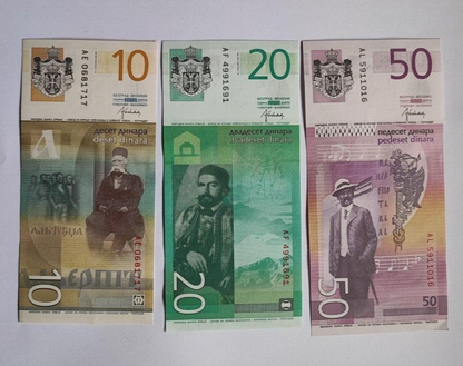 SERBIA 10 20 50 100 200  500 Dinara 2011-2013 UNCIRCULATED BANKNOTES