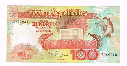 1989 SEYCHELLES 100 RUPEES NOTE - p35 VF+