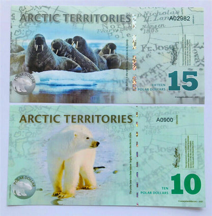 LOT 9 PCS ,Arctic 1、2、3、5、6、8、9、10、15 Dollars commemorative test notes/UNC