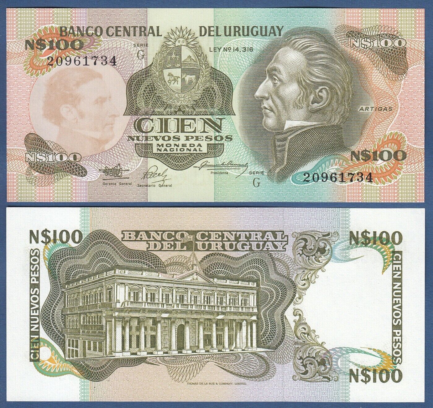 URUGUAY 100 NUEVOS PESOS (1987) P 62A UNC