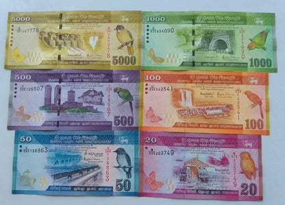 SRI LANKA New 20+50+100+500+1000+5000 Rupees 6 Pcs Set CEYLON Bank Note UNC