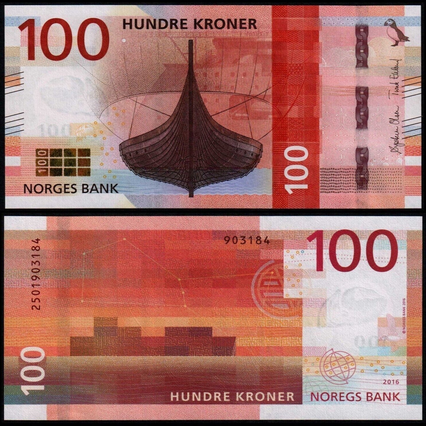 Norway 100 Kroner 2016 (2017) P 55 UNC