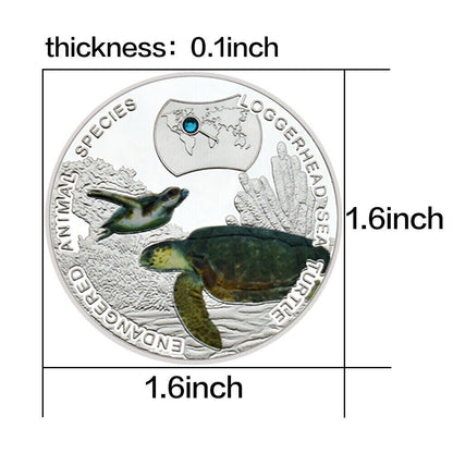 Art Crafts Endangered Animal Species Loggerhead Sea Turtle Silver Plated Coins