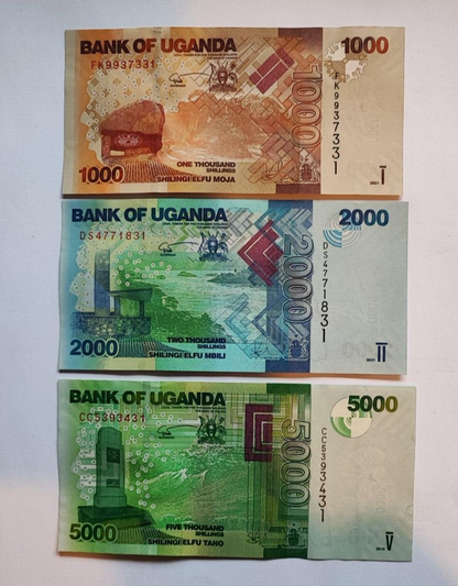 Uganda 6 Pcs Set, 1000 2000 5000 10000 20000 50000 Shillings 2019 2021, UNC