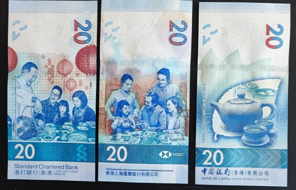 Hong Kong Set 3 Pcs 20 Dollars 2018/2020 P 218 302 348 SCB HSBC BOC UNC