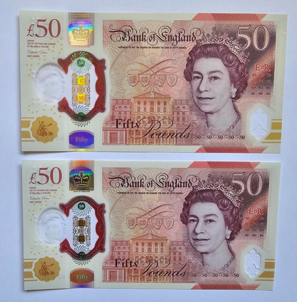 Price Per Note !New Polymer  AUNC Plastic £50 Fifty Pound Bank of England Note