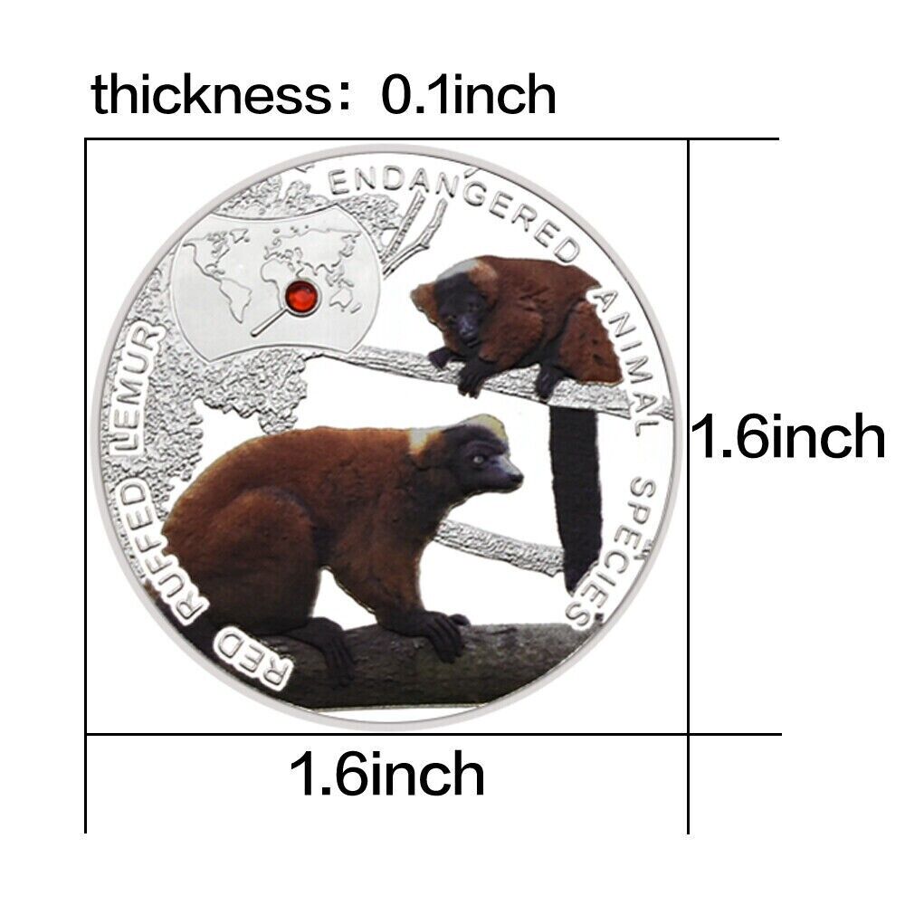 Endangered Animal Species Zambia Red Ruffed Lemur Silver Plated Coins