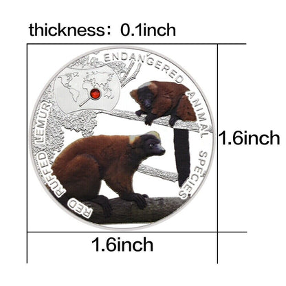 Endangered Animal Species Zambia Red Ruffed Lemur Silver Plated Coins