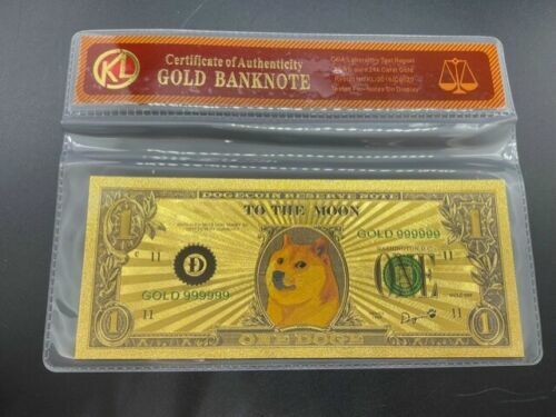 Dogecoin Dollar Gold Banknote Certificate Authenticity Doge Souvenir