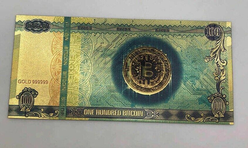 One Hundred  Dollar Bitcoin 24k Gold Plated Gold Banknote