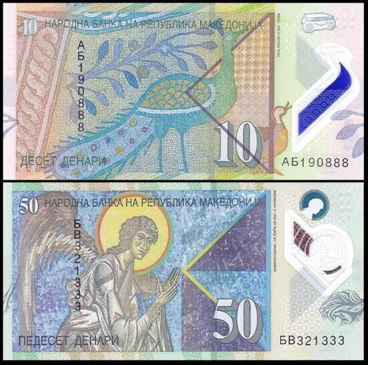 MACEDONIA 10, 50 DENARI  SET OF 2 NOTES UNC