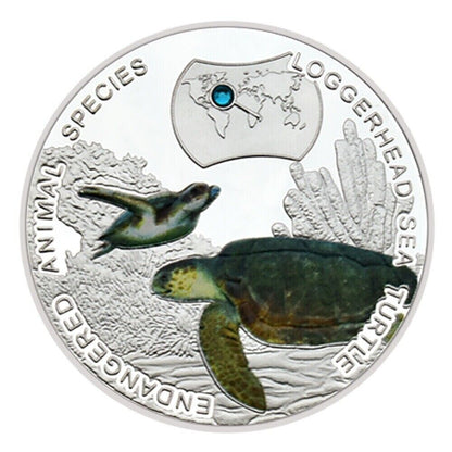 Art Crafts Endangered Animal Species Loggerhead Sea Turtle Silver Plated Coins