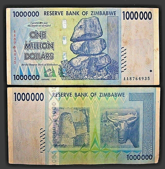 Zimbabwe one million dollars banknotes used