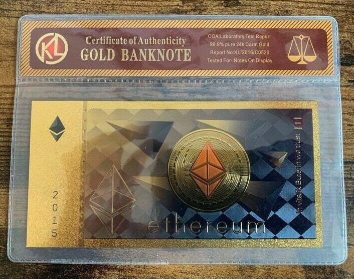 1 pc Ethereum Classic ETH Gold Banknotes Cards With COA Bag Souvenir