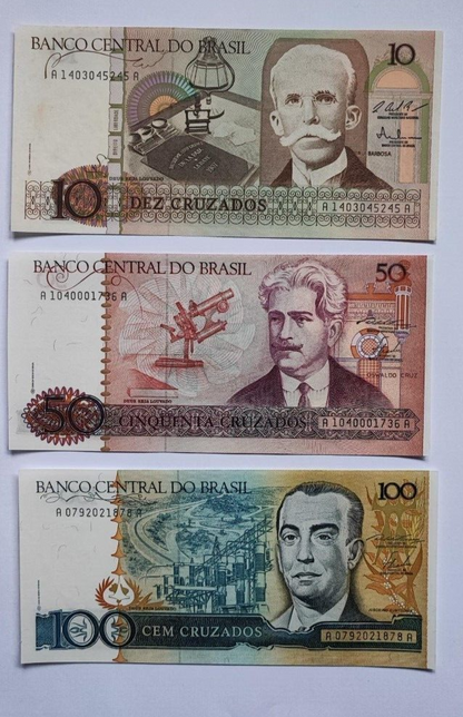 Set 5 PCS, Brazil 10, 50, 100, 500, 1000 Cruzeiros, P209-213, UNC