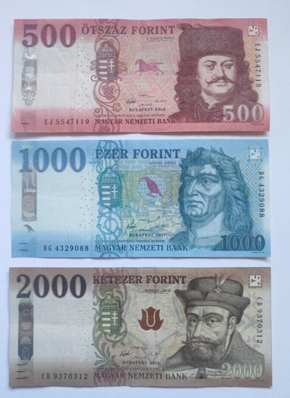 HUNGARY Banknotes Set of Three : 1000, 2000 and  500 forint 2016 -2020 VF