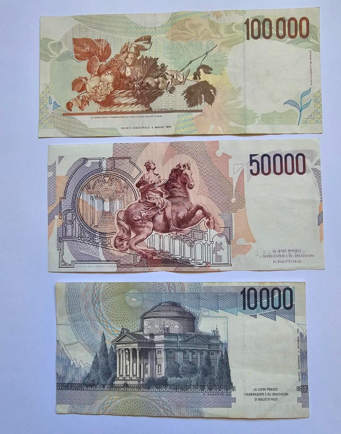 italian banknotes Set Of 6