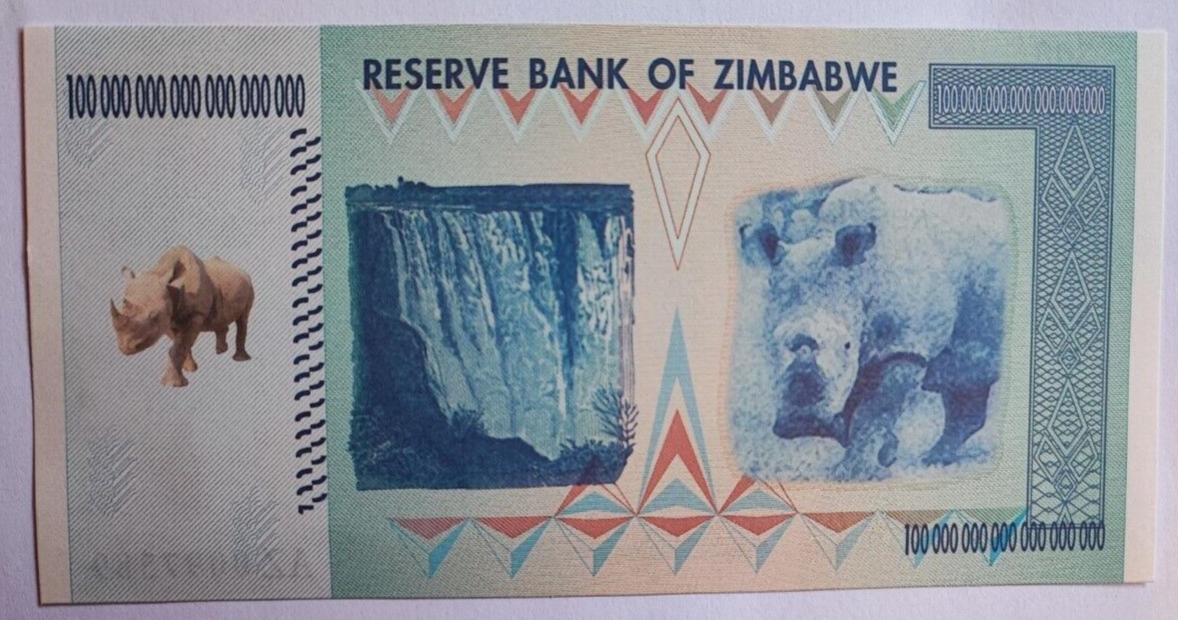 Zimbabwe 100 Quintillion Dollars  Banknote 100 Trillion Series, read description