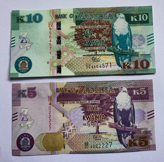 Zambia PNew 2 NOTE SET  2 5 10 Kwacha 2020