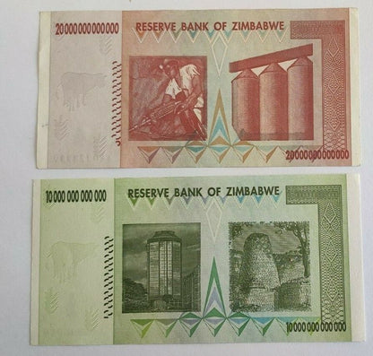 ZIMBABWE -  SETX 10 & 20 TRILLION DOLLARS, 2008 XF/AU BANK NOTES
