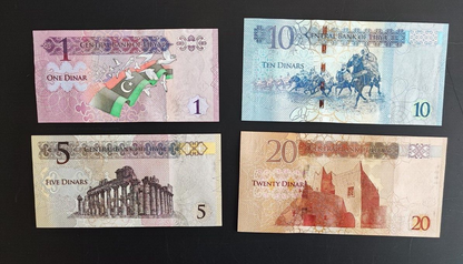 LIBYA 1,5,10,20, DINARS BANKNOTES UNC  4 PCS