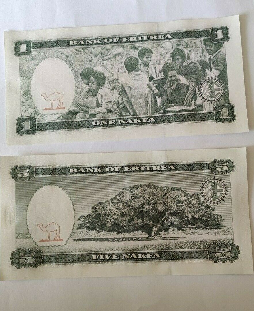 Eritrea 1 ,5,  Nakfa 1997 Set of 2 Banknotes  2PCS  UNC