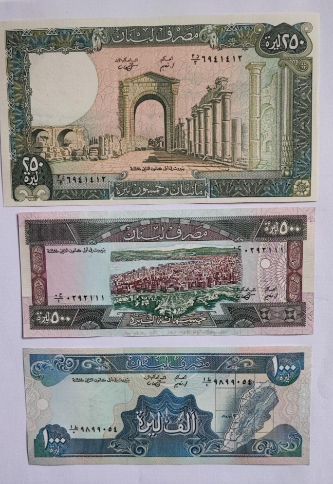 LEBANON SET 1 5 10 25 50 100 250 500 1000 Livres Pick 61-69 UNC Random YEAR